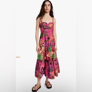 Farm Rio Pink Pop Leopards Midi Dress